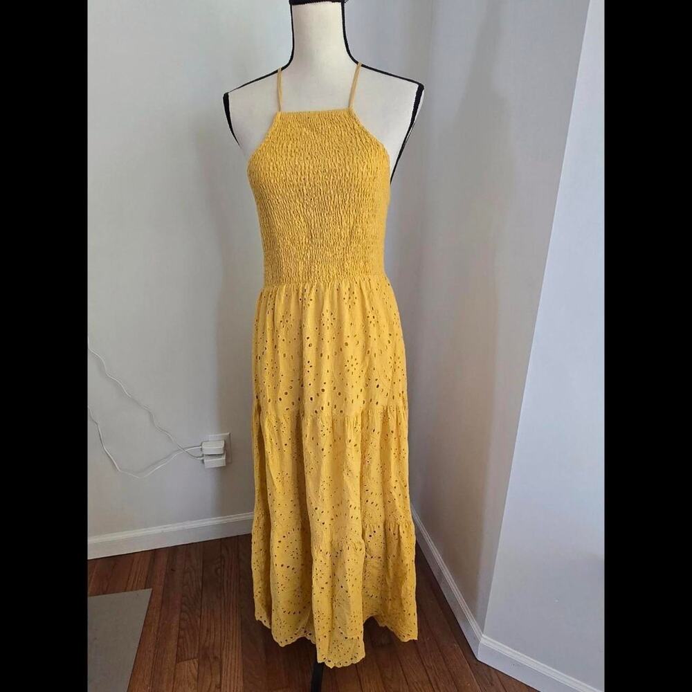 simplee Yellow eyelet maxi dress with adjustable straps medium